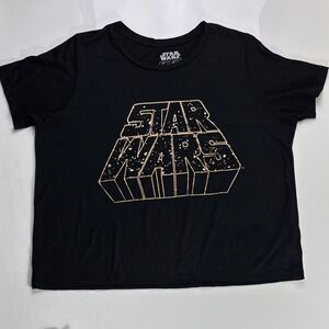Star Wars Black Crop Tee with Metallic Gold Design